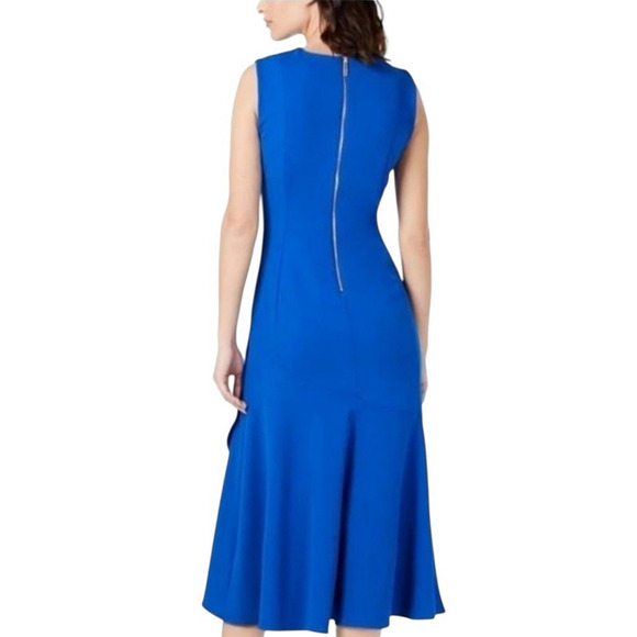 NWT Calvin Klein Midi Sheath Dress Size 4 Royal Blue Ruffle Hem Stretch Cocktail - Picture 7 of 16
